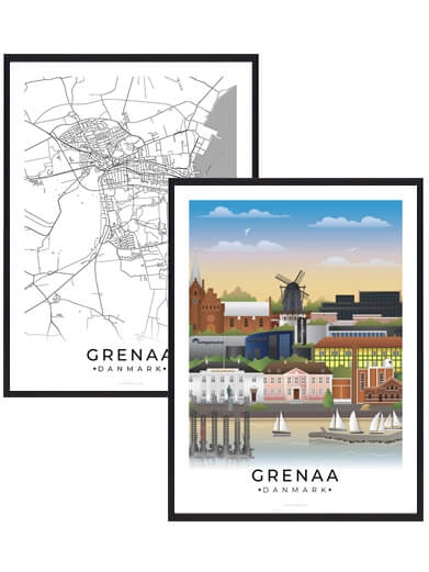 Bybillede plakat med Grenaa. Se det flotte plakatsæt med Grenaa plakater