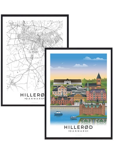 Bybillede plakat med Hillerød. Se det flotte plakatsæt med Hillerød plakater