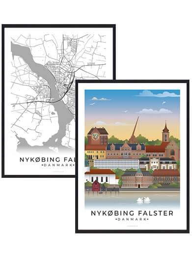 Bybillede plakat med Nykøbing Falster. Se det flotte plakatsæt med Nykøbing Falster plakater