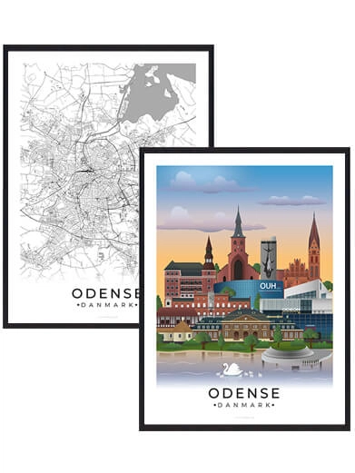 Bybillede plakat med Odense. Se det flotte plakatsæt med Odense plakater