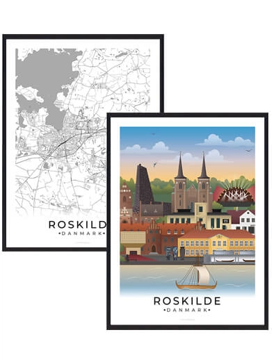 Bybillede plakat med Roskilde. Se det flotte plakatsæt med Roskilde plakater