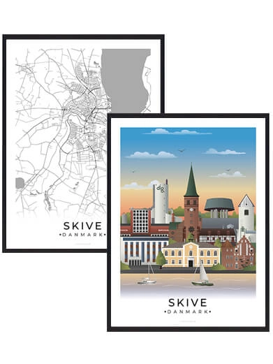 Bybillede plakat med Skive. Se det flotte plakatsæt med Skive plakater