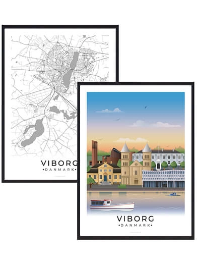 Bybillede plakat med Viborg. Se det flotte plakatsæt med Viborg plakater