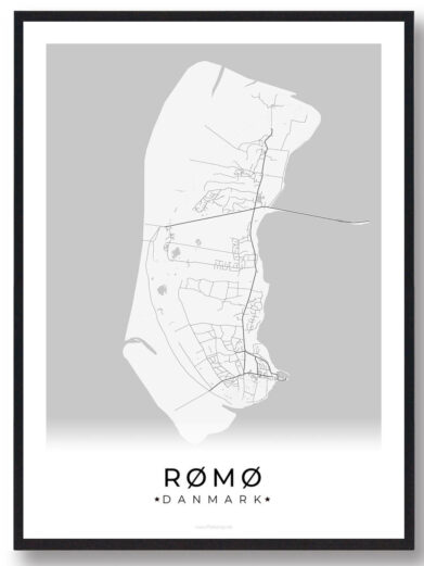 Samsø plakat i sort ramme. Detaljeret kort over Samsø, Danmark. Ideel vægkunst for Samsø-elskere. Minimalistisk design.