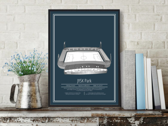 Silkeborg fodbold plakat på blå baggrund. Silkeborg stadion plakaten er perfekt til hjemmet, hvis du er fan af Silkeborg