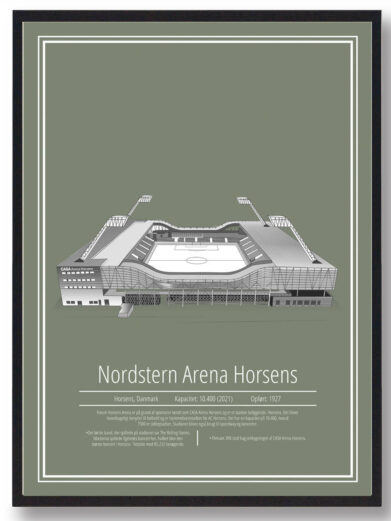 Horsens stadionplakat med hvid baggrund. Holder du med Horsens fodboldklub er denne fodbold plakat perfekt