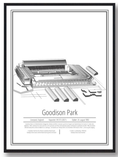 Everton fodbold plakat. Se det flotte Everton stadion plakat med hvid baggrund