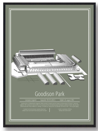 Everton fodbold plakat. Se det flotte Everton stadion plakat med grøn baggrund