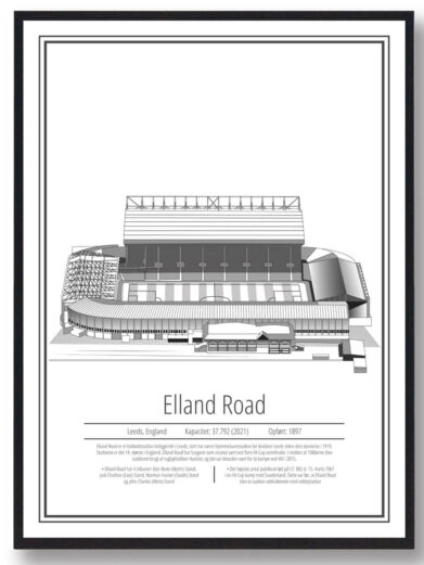 Leeds fodbold plakat. Se det flotte Leeds stadion plakat med hvid baggrund