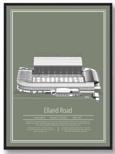 Leeds fodbold plakat. Se det flotte Leeds stadion plakat med grøn baggrund