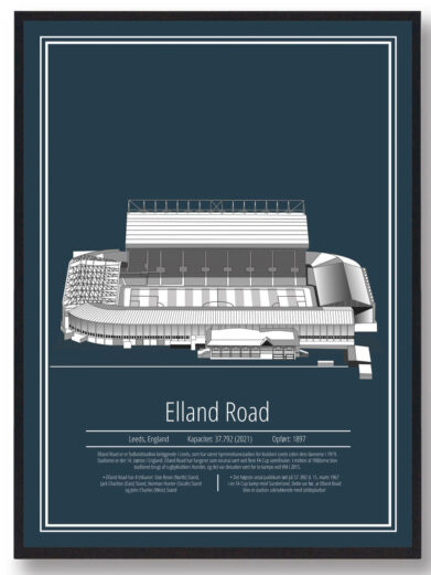 Leeds fodbold plakat. Se det flotte Leeds stadion plakat med blå baggrund