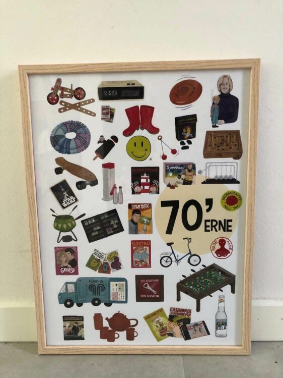Årti plakat med 70'erne. Sjove ting fra 70'erne
