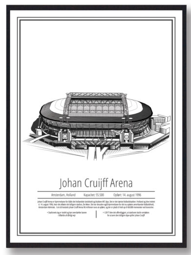 Ajax Amsterdam fodboldplakat med hvid baggrund. Denne hollandske fodboldplakat med Ajax Amsterdams stadion er perfekt, hvis du er fan