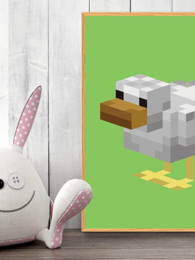 Gamer plakat med Minecraft. And fra Minecraft på grøn baggrund