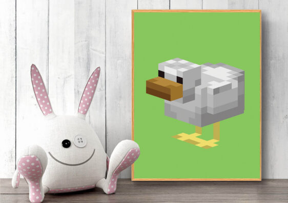 Gamer plakat med Minecraft. And fra Minecraft på grøn baggrund