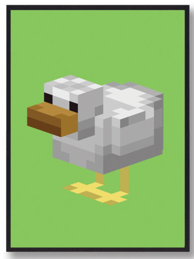 Gamer plakat med Minecraft. And fra Minecraft på grøn baggrund