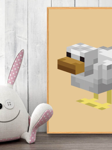 Gamer plakat med Minecraft. And fra Minecraft på gul baggrund