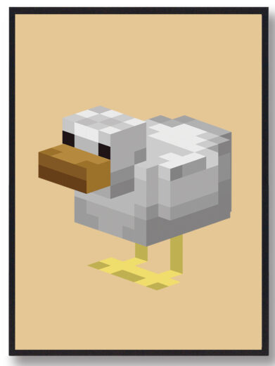 Gamer plakat med Minecraft. And fra Minecraft på gul baggrund