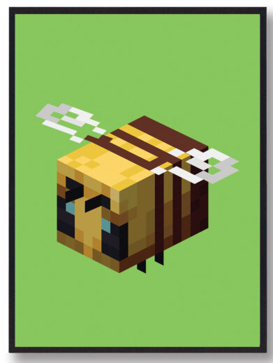 Gamer plakat med Minecraft. Bi fra Minecraft på grøn baggrund