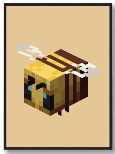 Gamer plakat med Minecraft. Bi fra Minecraft på gul baggrund