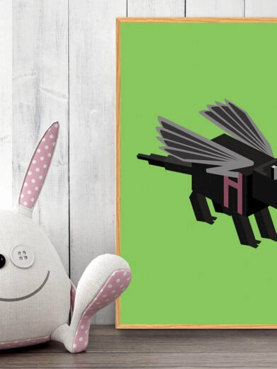 Gamer plakat med Minecraft. Ender dragon fra Minecraft på grøn baggrund