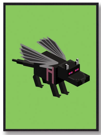 Gamer plakat med Minecraft. Ender dragon fra Minecraft på grøn baggrund