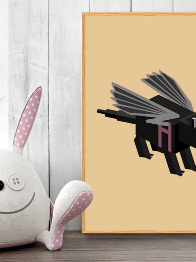 Gamer plakat med Minecraft. Ender dragon fra Minecraft på gul baggrund