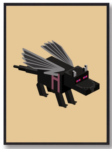 Gamer plakat med Minecraft. Ender dragon fra Minecraft på gul baggrund