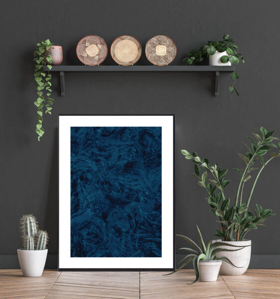Grafisk kunstplakat med blå nuancer