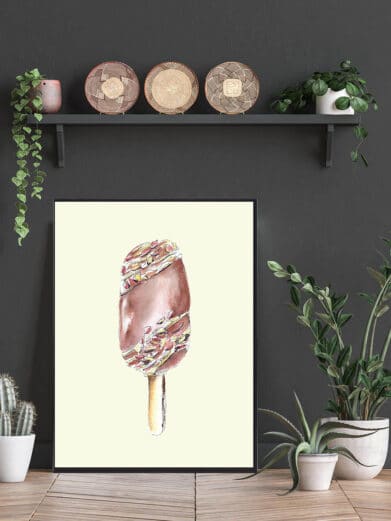 Is - håndtegnet plakat: Hand-drawn poster of a chocolate ice cream bar with colorful sprinkles. Sweet & playful art.