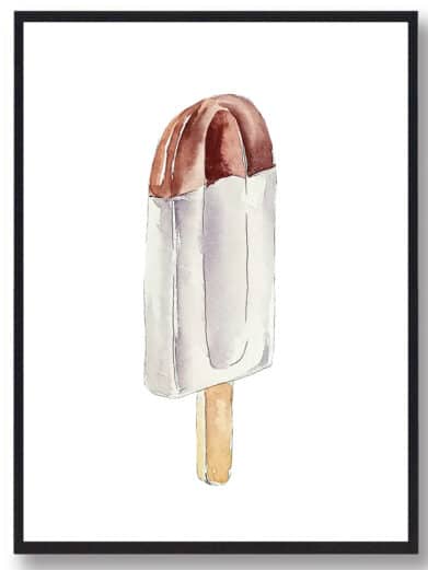 Is plakat med kæmpe læske is. Kæmpe læske is plakaten er håndtegnet og på hvid baggrund.