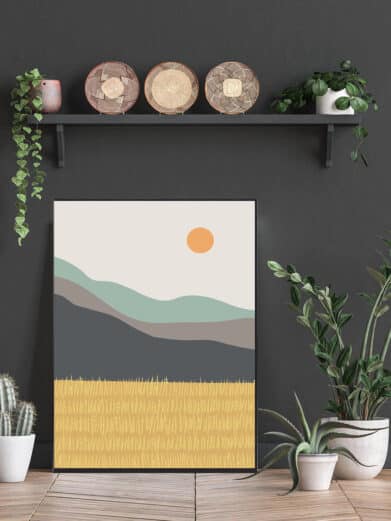 Kunstplakat med blomsterende kornmark. Denne boligplakat med kunst er med flot motiv af kornmark i blomst