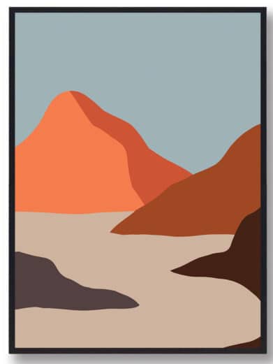 Kunstplakat med ørken. Denne boligplakat med kunst er i flotte rødlige farver
