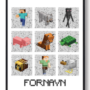 Minecraft gamerplakater med navn (grå)