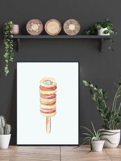 Twister børneplakat. Håndtegnet is plakat med gul og rød is på pind. Perfekt til børneværelset. Kunsttryk af høj kvalitet.