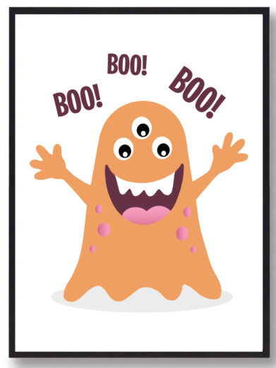 Orange monster plakat til børn med teksten 'Boo Boo Boo'