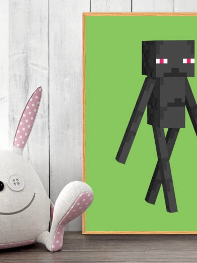 Gamer plakat med Minecraft. Enderman fra Minecraft på grøn baggrund