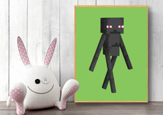 Gamer plakat med Minecraft. Enderman fra Minecraft på grøn baggrund