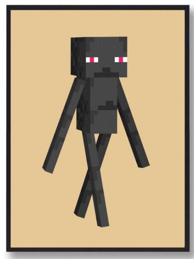 Gamer plakat med Minecraft. Enderman fra Minecraft på gul baggrund