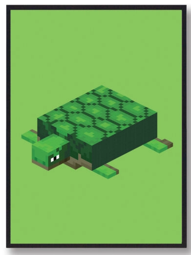 Gamer plakat med Minecraft. Skildpadde fra Minecraft på grøn baggrund