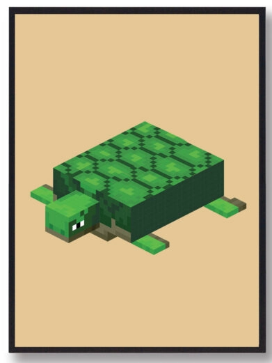 Gamer plakat med Minecraft. Skildpadde fra Minecraft på gul baggrund