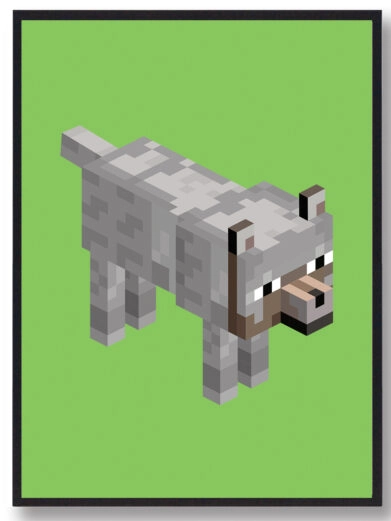 Gamer plakat med Minecraft. Ulv fra Minecraft på grøn baggrund