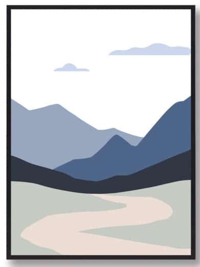 Kunstplakat med bjerge som motiv. Denne boligplakat med kunst er med flot motiv af bjerg