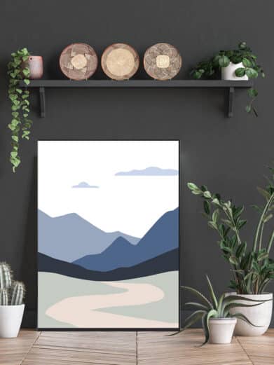 Kunstplakat med bjerge som motiv. Denne boligplakat med kunst er med flot motiv af bjerg