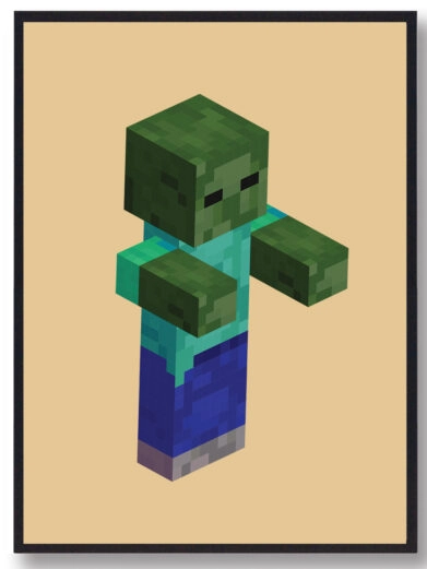 Gamer plakat med Minecraft. Zombie fra Minecraft på gul baggrund