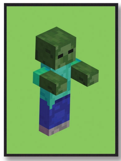 Gamer plakat med Minecraft. Zombie fra Minecraft på grøn baggrund