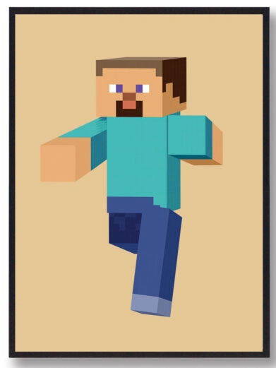 Gamer plakat med Minecraft. Minecraft med Steve på gul baggrund