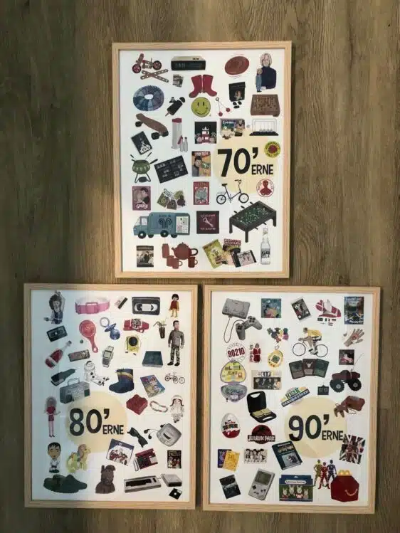 Årti plakat med 70'erne, 80'erne og 90'erne. Kan du huske alle de sjove ting 70'erne, 80'erne og 90'erne