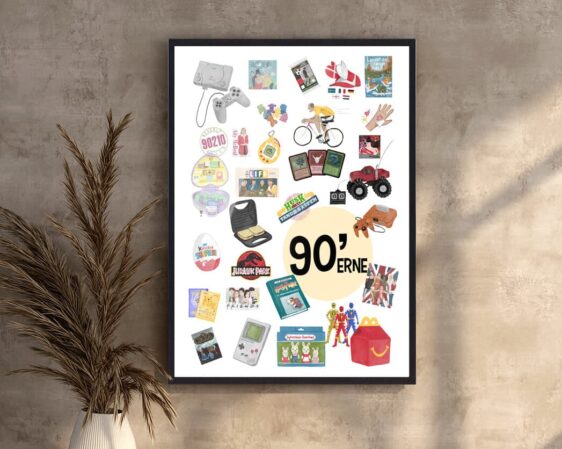Årti plakat med 90'erne. Kan du huske alle de sjove ting 90'erne