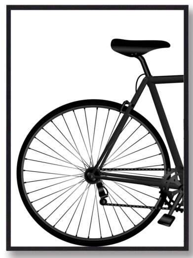 Cykel plakat af baghjul. Denne cykelplakat er i sort/hvid